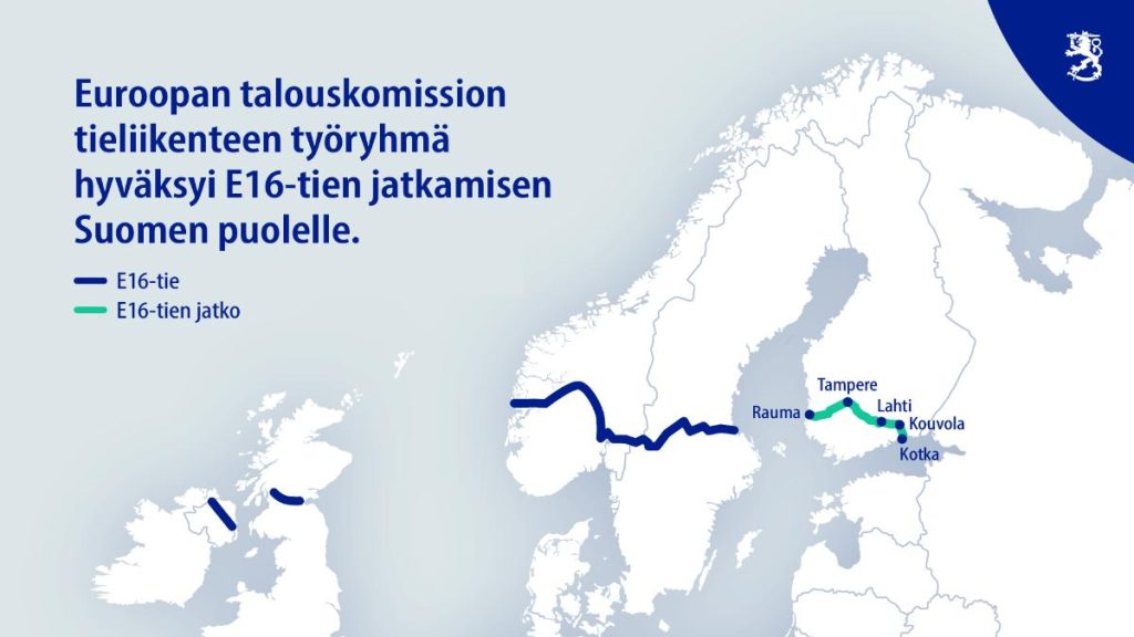 E16-tien jatko Suomen puolella.