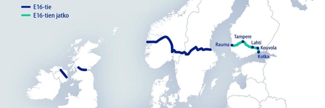 E16-tien jatko Suomen puolella.